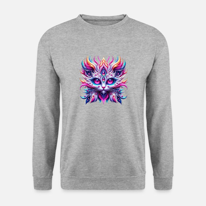 Psychedelische Katze Irrwa - Unisex Pullover - Weißgrau meliert