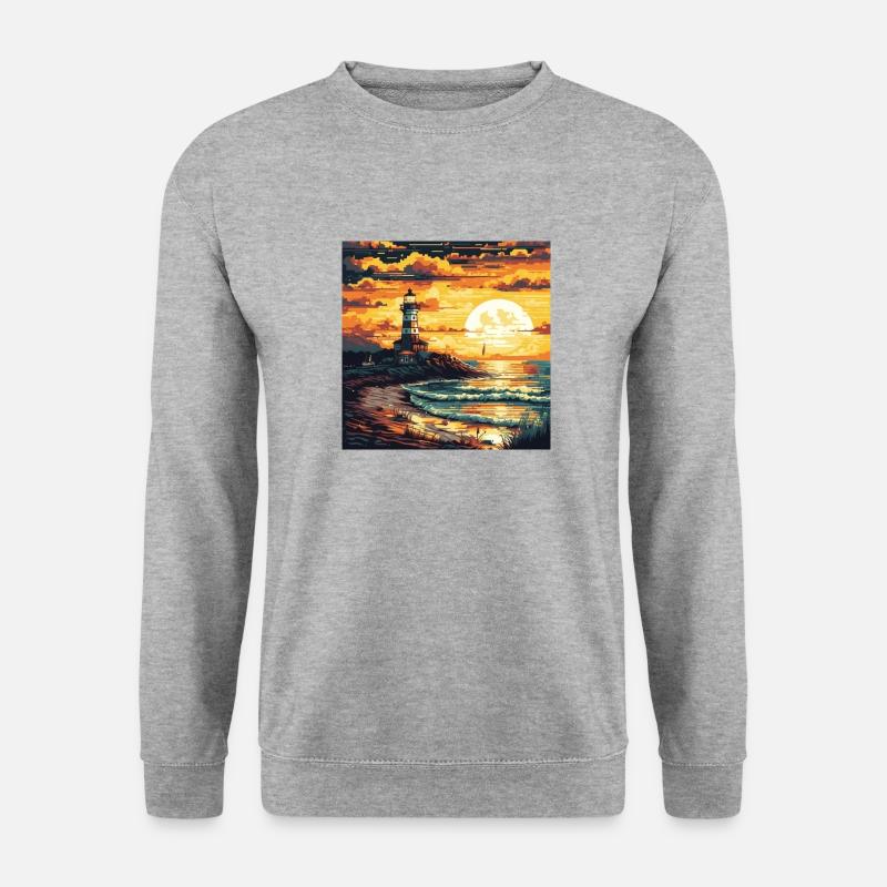 Pixel Art Leuchtturm - Unisex Pullover - Weißgrau meliert