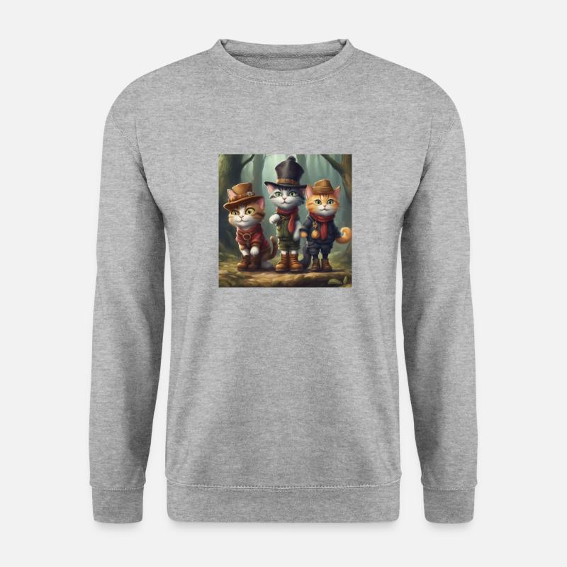 Katzen im Wald - Unisex Pullover - Weißgrau meliert