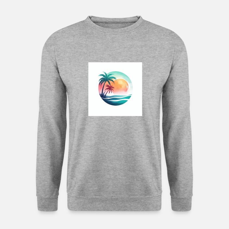 Strand-Sonnenuntergang mit Palmen - Unisex Pullover - Weißgrau meliert