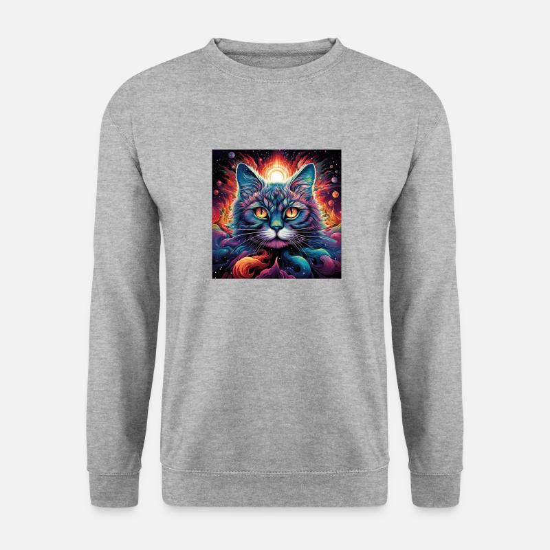 Trippy LSD Katze - Unisex Pullover - Weißgrau meliert