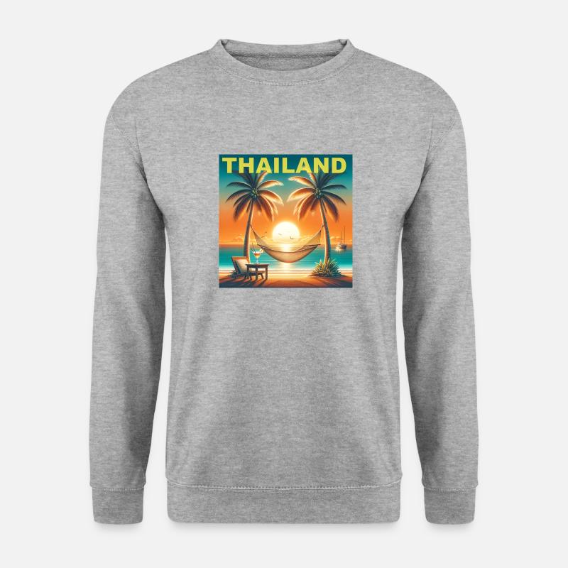 Sonnenuntergang mit Hängematte in Thailand. - Unisex Pullover - Weißgrau meliert