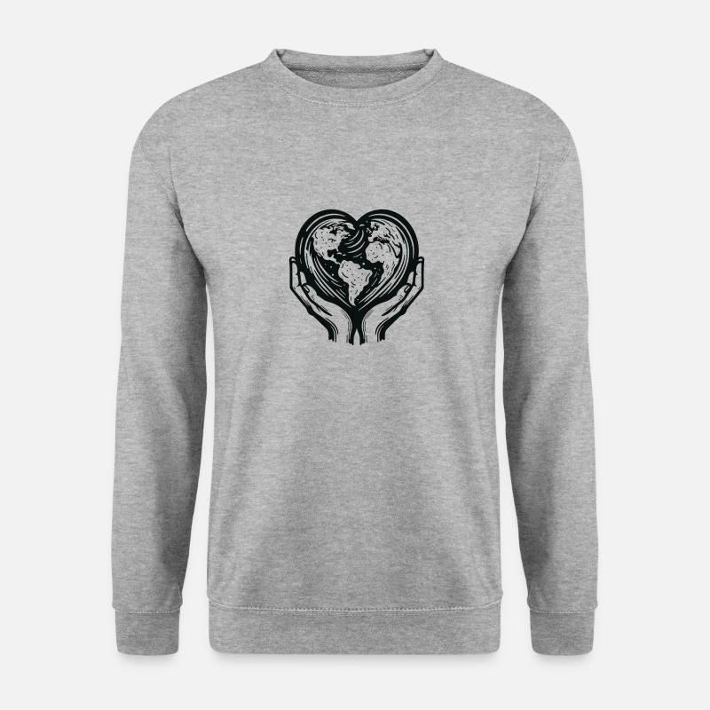 Welt mit Händen - Unisex Pullover - Weißgrau meliert