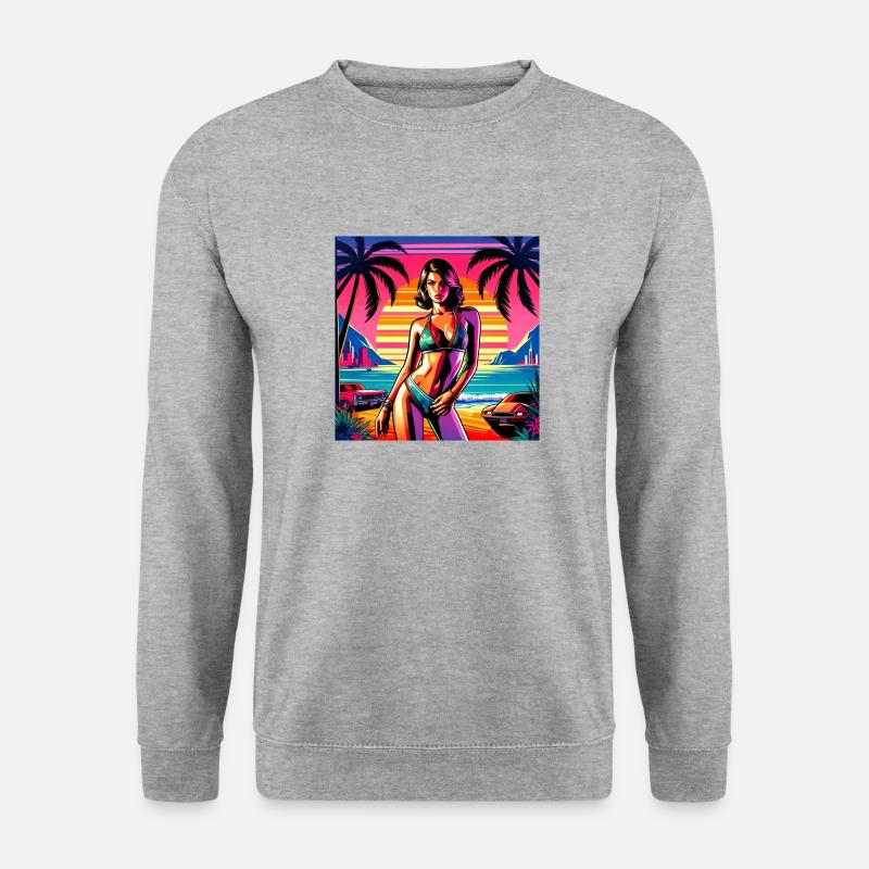 beach palm girl - Unisex Pullover - Weißgrau meliert