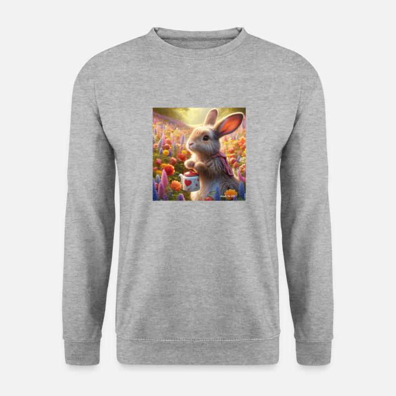 Hase im Blumengarten - Unisex Pullover - Weißgrau meliert