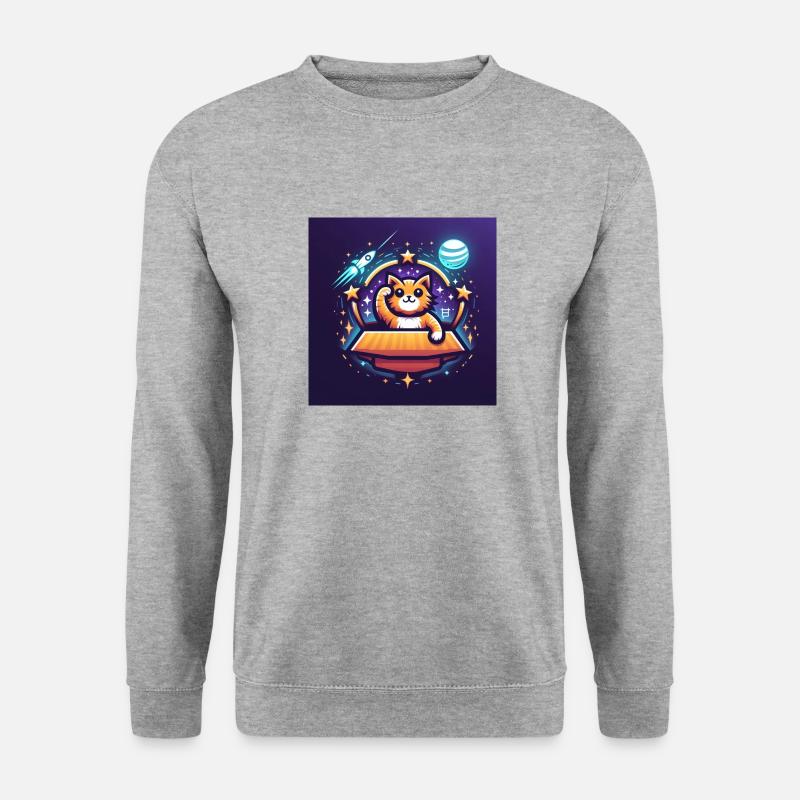 Katze im Weltall - Unisex Pullover - Weißgrau meliert