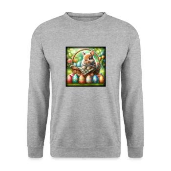 Un lapin mignon est assis dans un panier - Sweat-shirt Unisexe - gris chiné - Devant - Alina (178cm) & Michal (187cm)