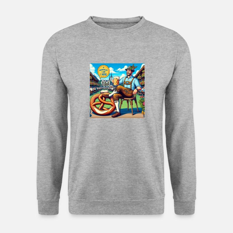 Biergarten - mentally I am here - Unisex Pullover - Weißgrau meliert