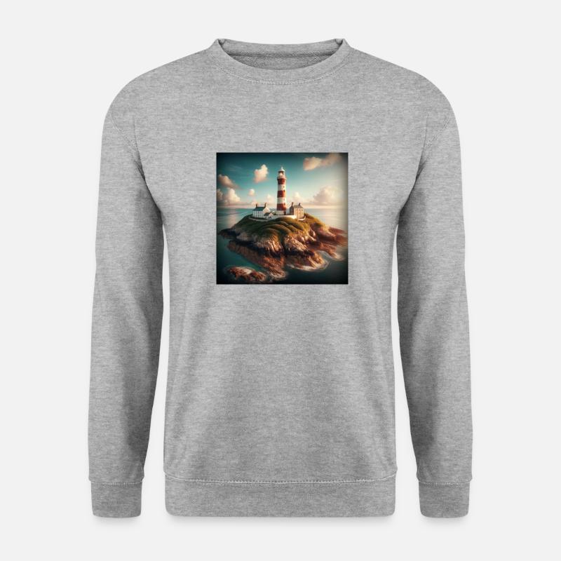 Ein Leuchtturm auf einer abgelegenen Insel - Unisex Pullover - Weißgrau meliert