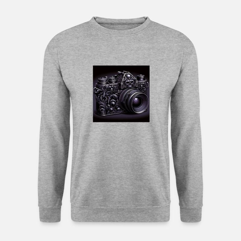 Skull Gothic Kamera - Unisex Pullover - Weißgrau meliert