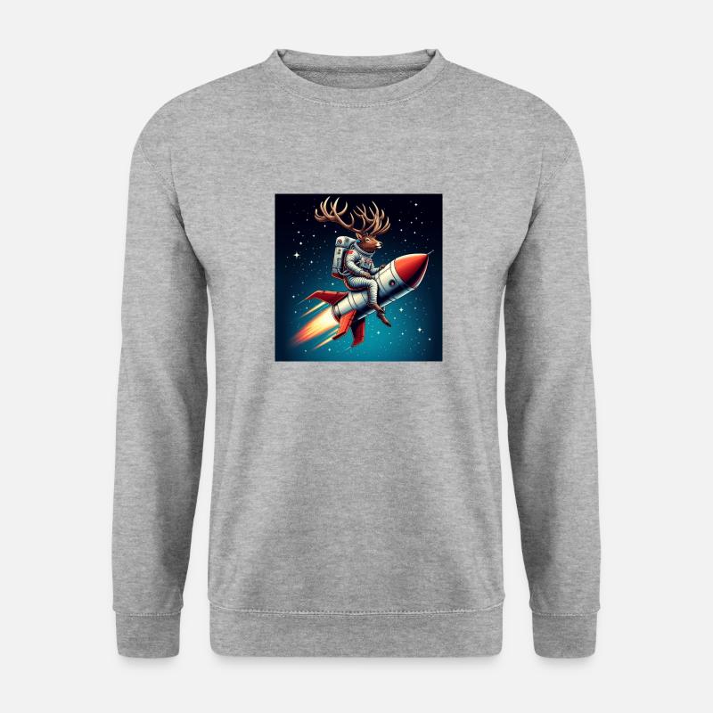 Raketen Hirsch - Unisex Pullover - Weißgrau meliert