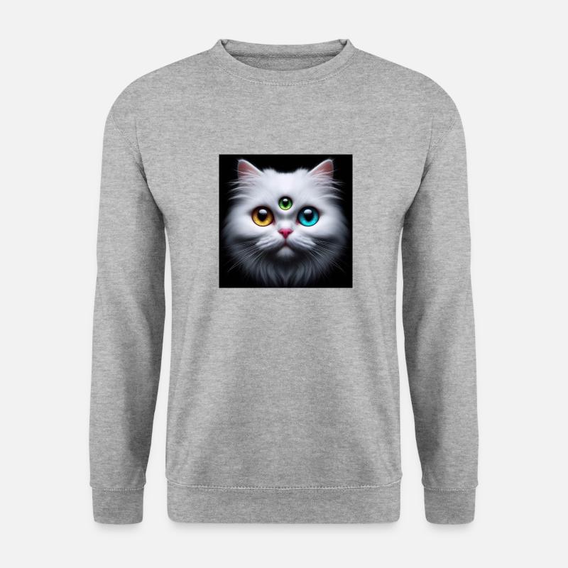 3 eyes cat - Unisex Pullover - Weißgrau meliert