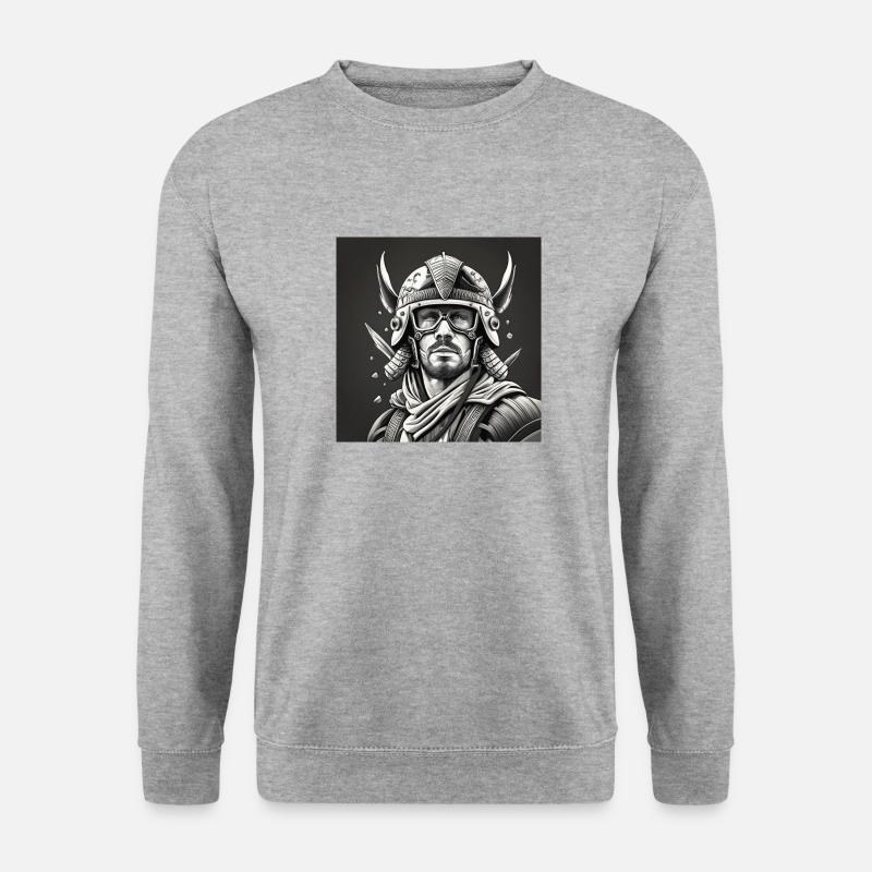 Schwarz-weißer Kriegerhelm - Unisex Pullover - Weißgrau meliert