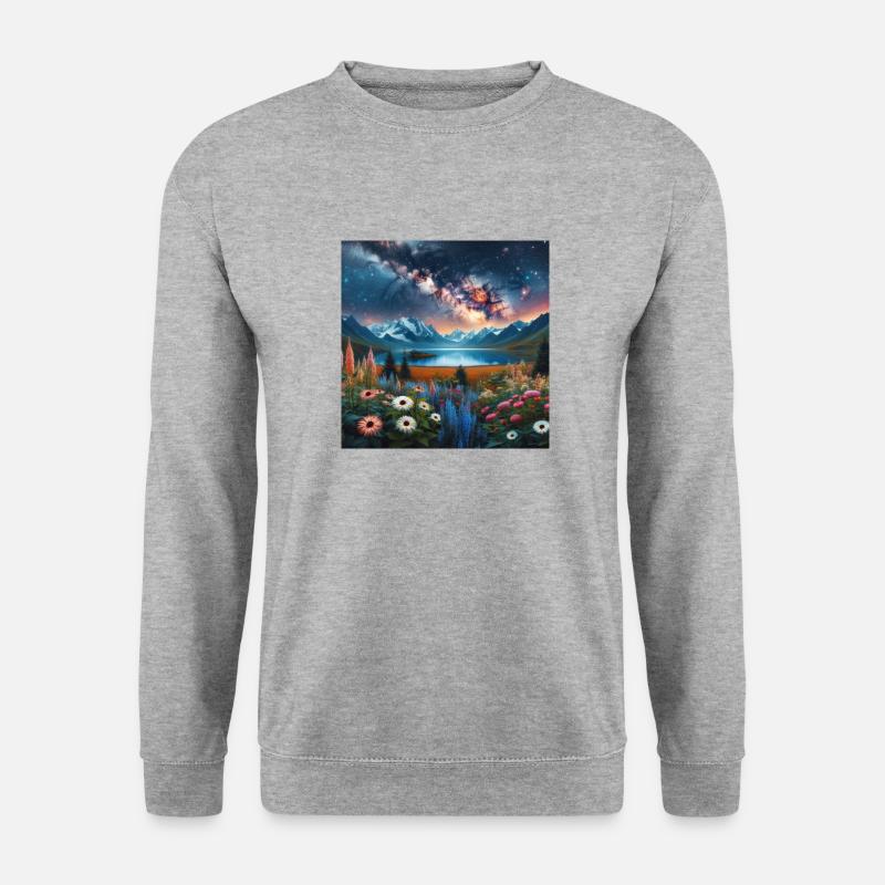 Sternennacht im Alpengarten Nr. 5 - Unisex Pullover - Weißgrau meliert