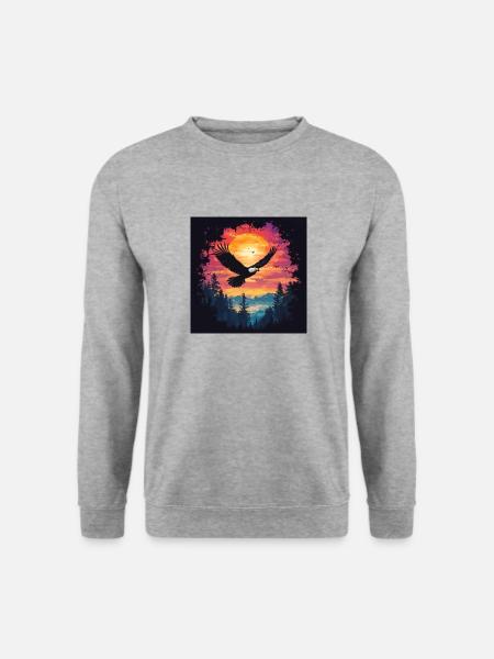 Adler im Sonnenuntergang - Unisex Pullover - Weißgrau meliert