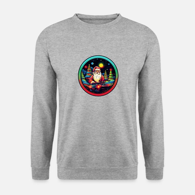 Santa's Retro-Nachtfahrt - Unisex Pullover - Weißgrau meliert