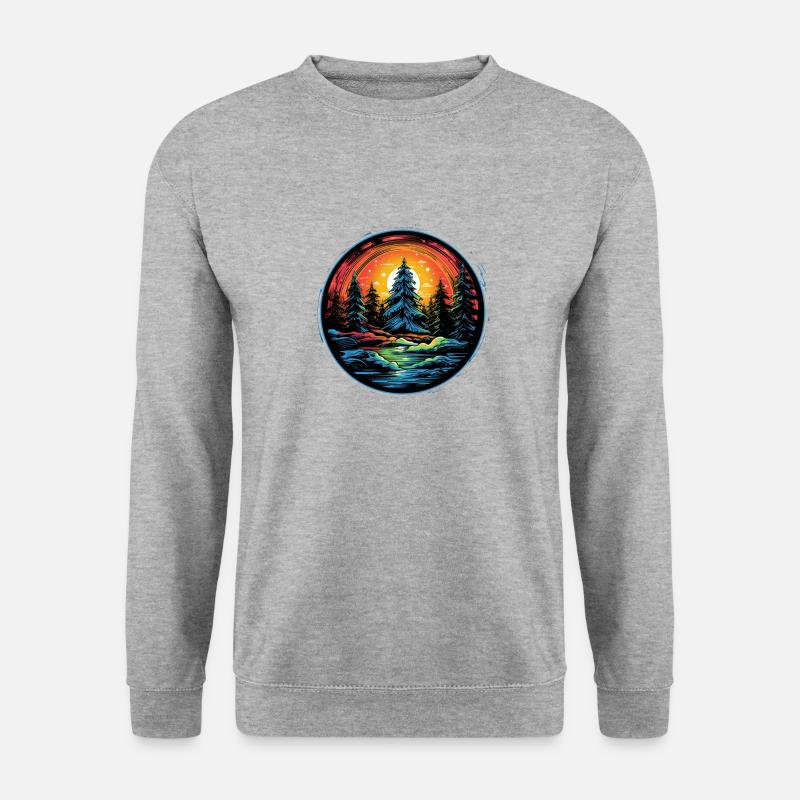 Winterwald im Retro-Abendlicht - Unisex Pullover - Weißgrau meliert