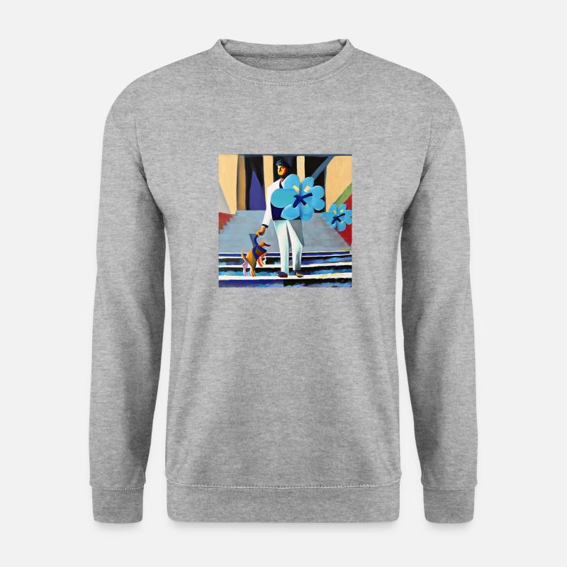 Mit einer blauen Blume - Unisex Pullover - Weißgrau meliert