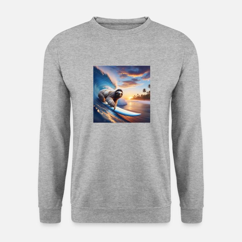Faultier Wanderer Surfer - Unisex Pullover - Weißgrau meliert