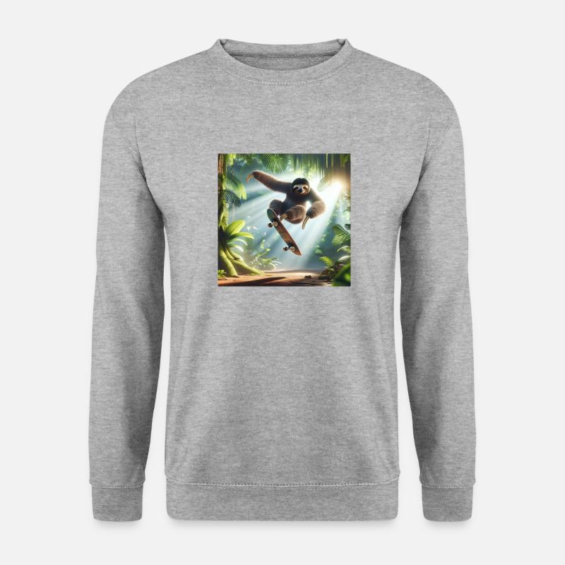 Faultier Wanderer Skateboarder - Unisex Pullover - Weißgrau meliert