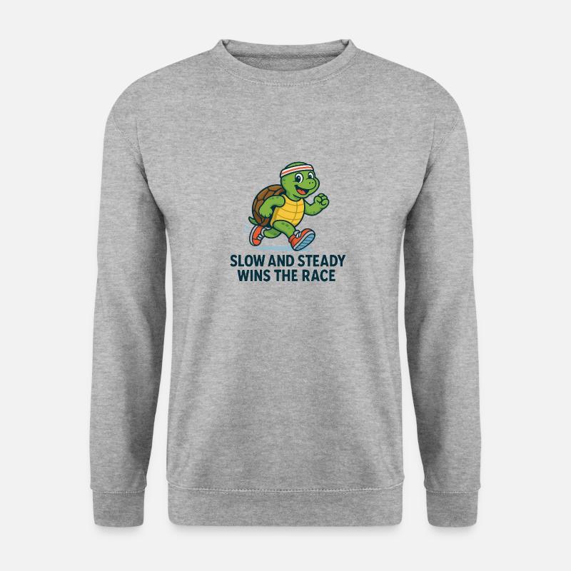 Lustiges Schildkröten Laufshirt – Slow & Steady - Unisex Pullover - Weißgrau meliert