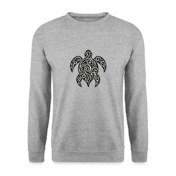Mana Honu – Polynesian Turtle - Unisex Pullover - Weißgrau meliert - Vorne - Alina (178cm) & Michal (187cm)