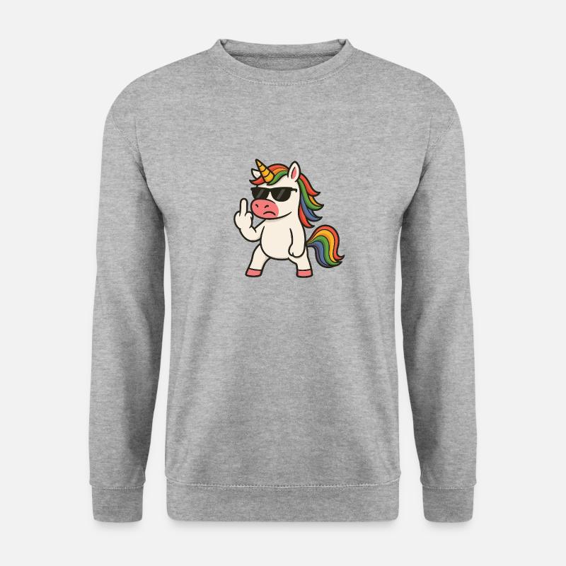 Mittelfinger Einhorn - Unisex Pullover - Weißgrau meliert