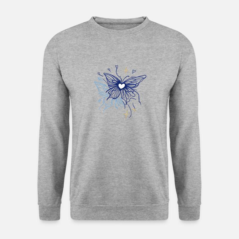 Herz-Schmetterling – Magisches Linienkunst-Design - Unisex Pullover - Weißgrau meliert