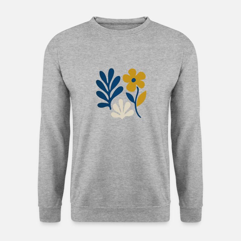 Florale Komposition – Blau & Senf - Unisex Pullover - Weißgrau meliert