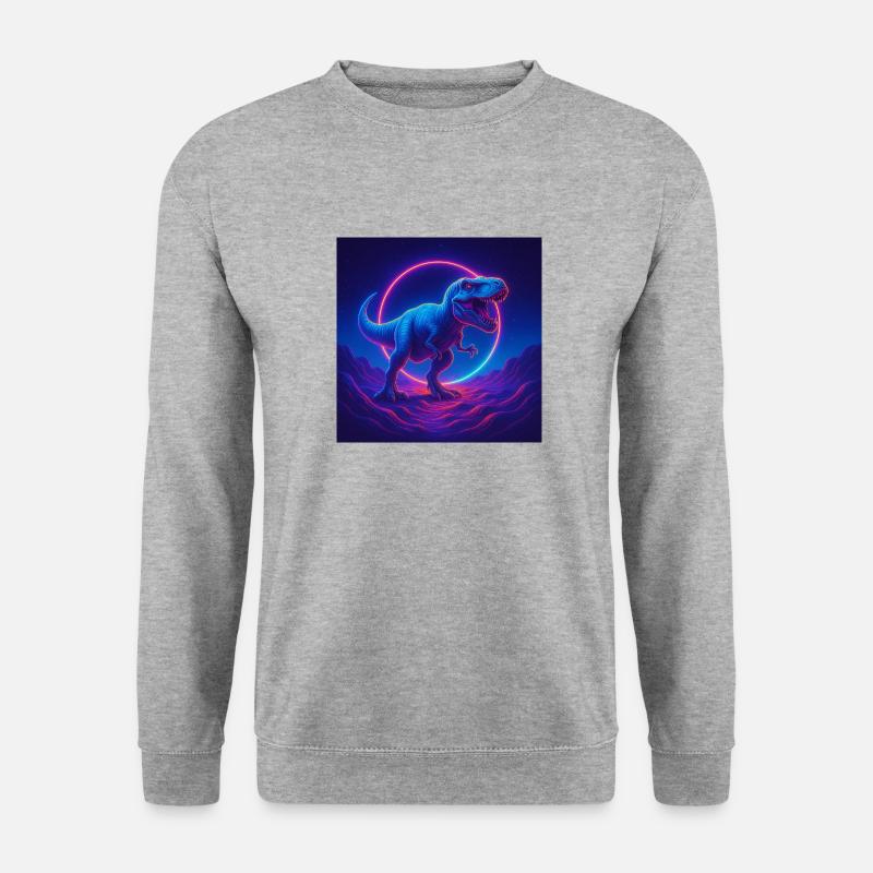Neon Print Dino - Unisex Pullover - Weißgrau meliert