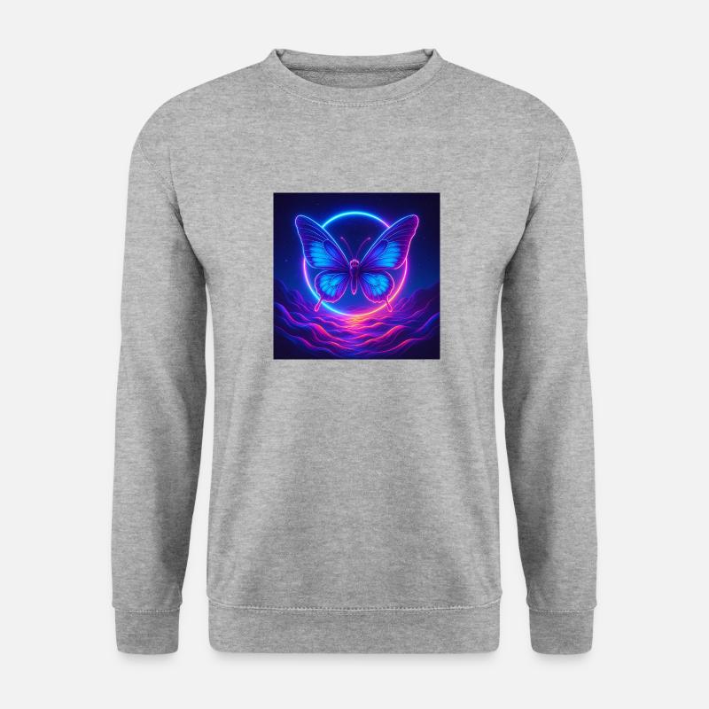 Neon Print Butterfly - Unisex Pullover - Weißgrau meliert