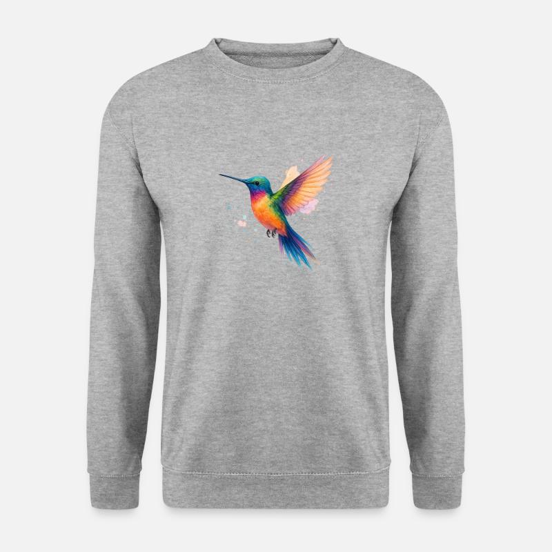 Regenbogen-Kolibri in Aquarell - Unisex Pullover - Weißgrau meliert