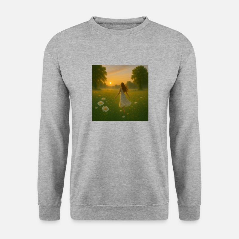 Mädchen Wiese - Unisex Pullover - Weißgrau meliert