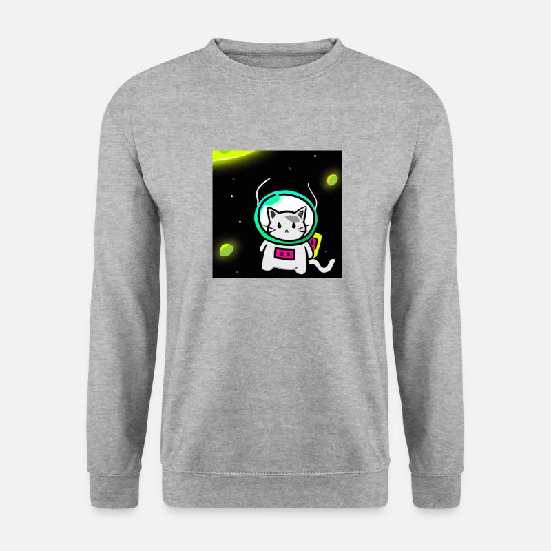 Katze im Weltall - Unisex Pullover - Weißgrau meliert