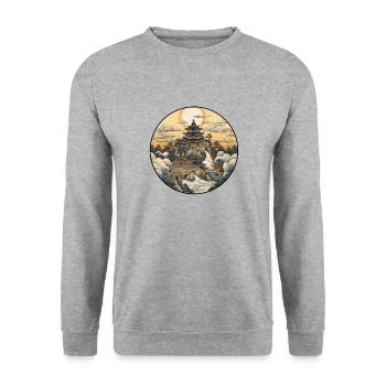 No. 1: Temple Japan Kanagawa Style Ukyio-e T-shirt - Unisex Sweatshirt - salt & pepper - Front - Alina (178cm) & Michal (187cm)