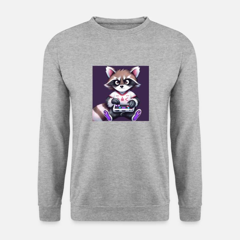 kaweii racoon playing computer games - Unisex Pullover - Weißgrau meliert