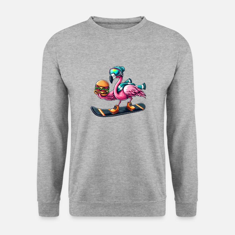 Flamingo Snowboard Hamburger Fun - Unisex Pullover - Weißgrau meliert