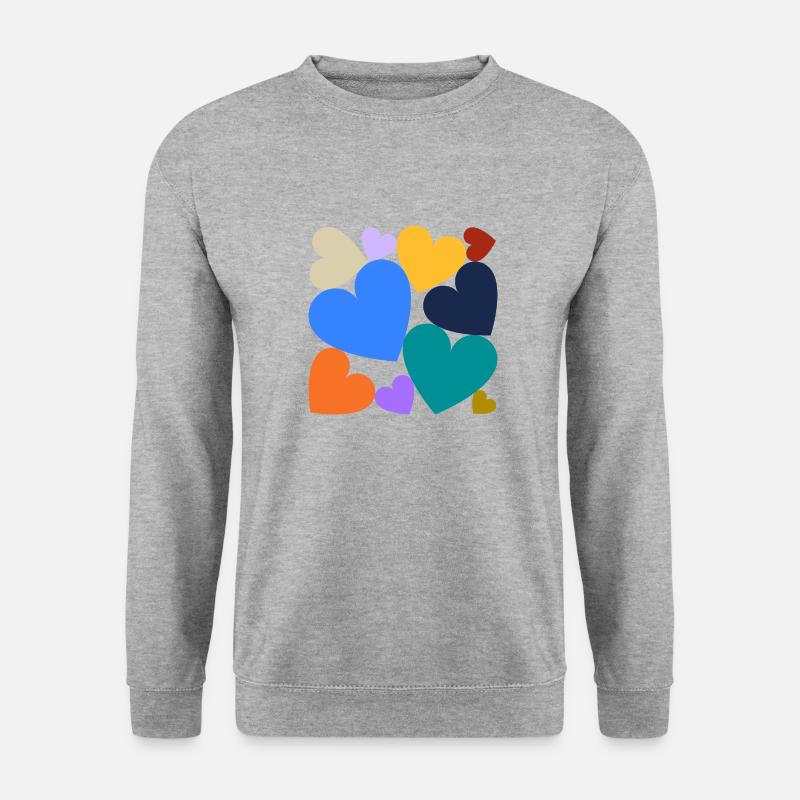 Bunte Herzen im Quadrat - Unisex Pullover - Weißgrau meliert