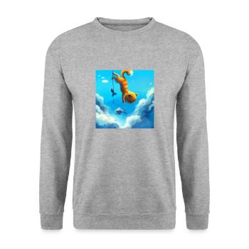 AI Shirt - Cat climbing the clouds - Unisex Pullover - Weißgrau meliert - Vorne - Alina (178cm) & Michal (187cm)