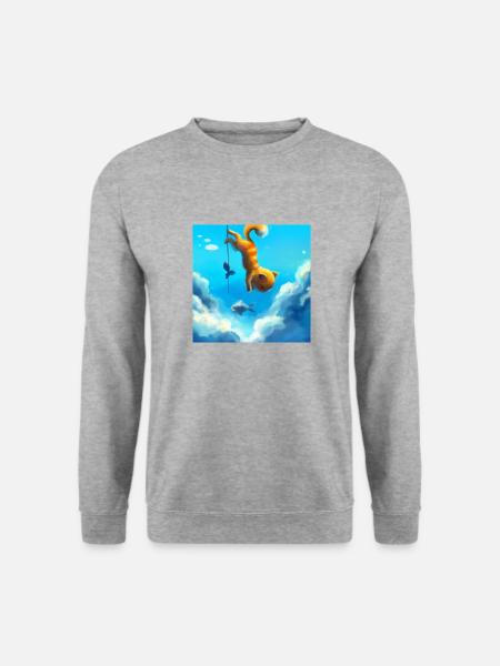 AI Shirt - Cat climbing the clouds - Unisex Pullover - Weißgrau meliert