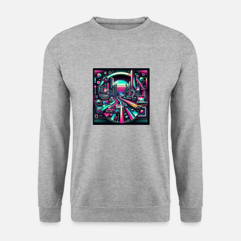 Neon Nostalgie: Retro Traum - Unisex Pullover - Weißgrau meliert