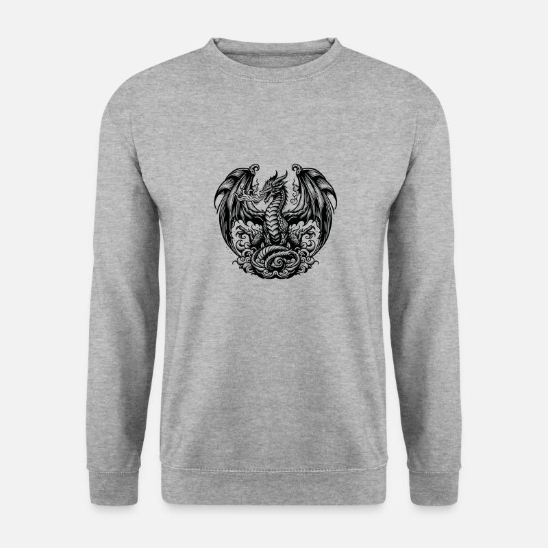 Furchteinflößender mythischer Drache - Unisex Pullover - Weißgrau meliert