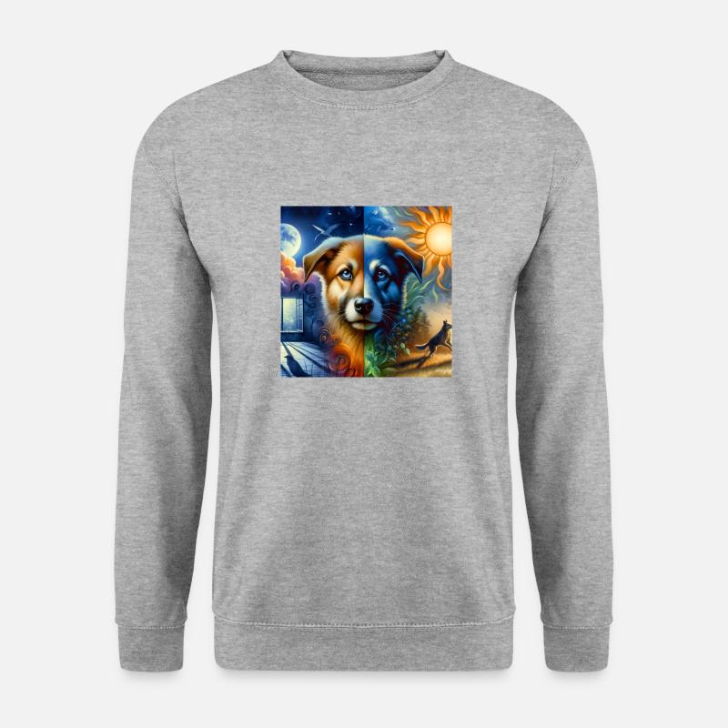 Hundereflexion zwischen Tag und Nacht - Unisex Pullover - Weißgrau meliert