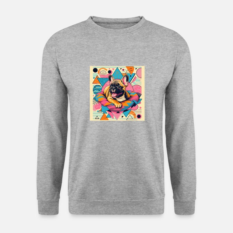 französiche Bulldogge als Risographie - Unisex Pullover - Weißgrau meliert