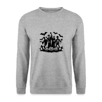Kinder Halloween Kürbis Geister Party mit Zombie - Unisex Pullover - Weißgrau meliert - Vorne - Alina (178cm) & Michal (187cm)