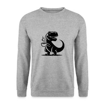 T-Rex avec tasse à café Grim Caffeine Dino - Sweat-shirt Unisexe - gris chiné - Devant - Alina (178cm) & Michal (187cm)