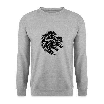Drei Pferdeköpfe mit eleganter wilder Mähne - Unisex Pullover - Weißgrau meliert - Vorne - Alina (178cm) & Michal (187cm)