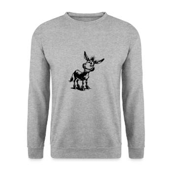 Lustig grinsender Esel Bleistift Zeichnung - Unisex Pullover - Weißgrau meliert - Vorne - Alina (178cm) & Michal (187cm)