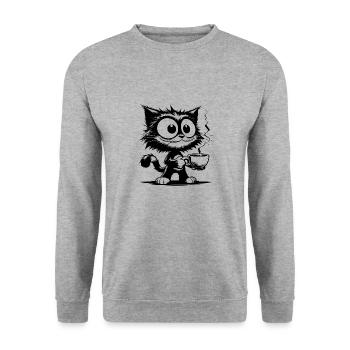 Drôle de chat souriant avec tasse à café - Sweat-shirt Unisexe - gris chiné - Devant - Alina (178cm) & Michal (187cm)