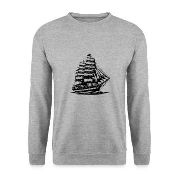 Großes altes Segelschiff mit gesetzten Segeln - Unisex Pullover - Weißgrau meliert - Vorne - Alina (178cm) & Michal (187cm)